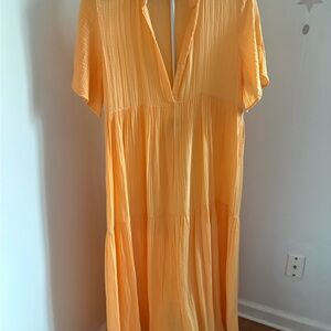 Semi Sheer Anthropologie The Amalie Flowy Midi Yellow Peach Women's Dress M